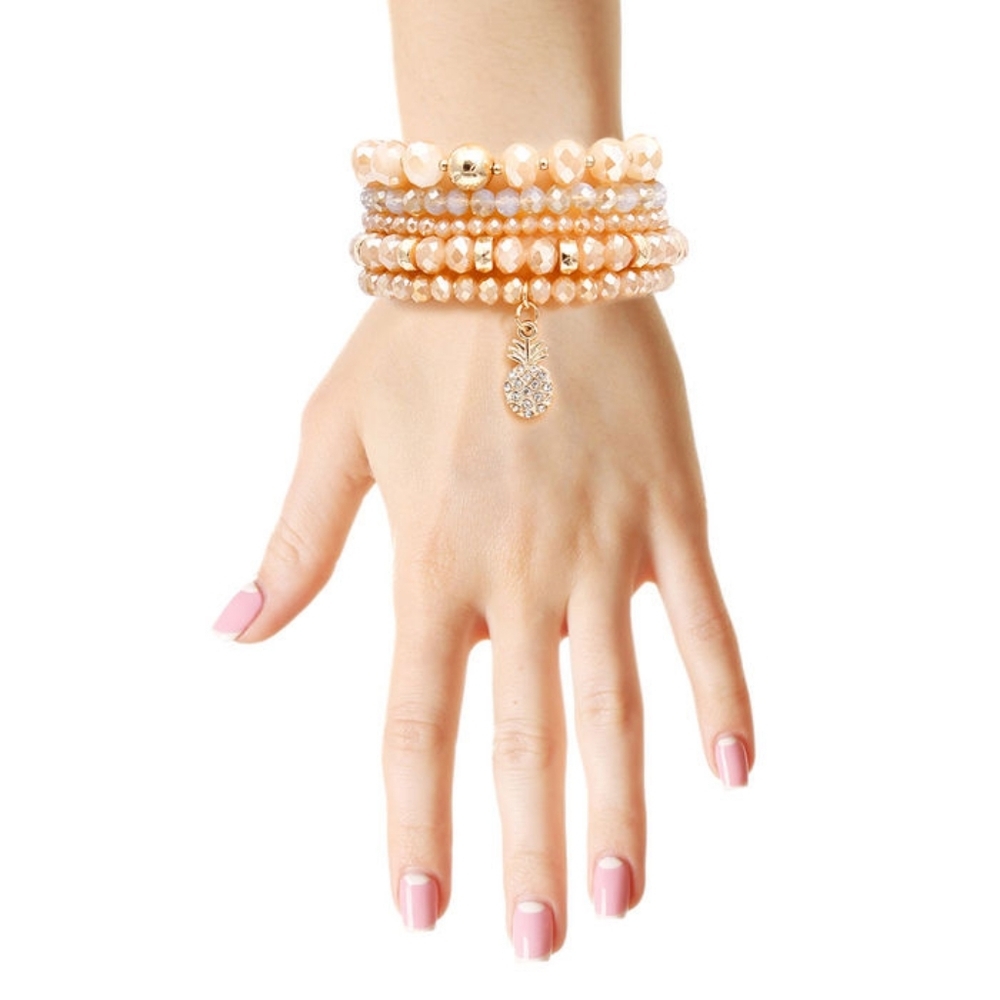 Gold light Brown Pineapple Stack Bracelets